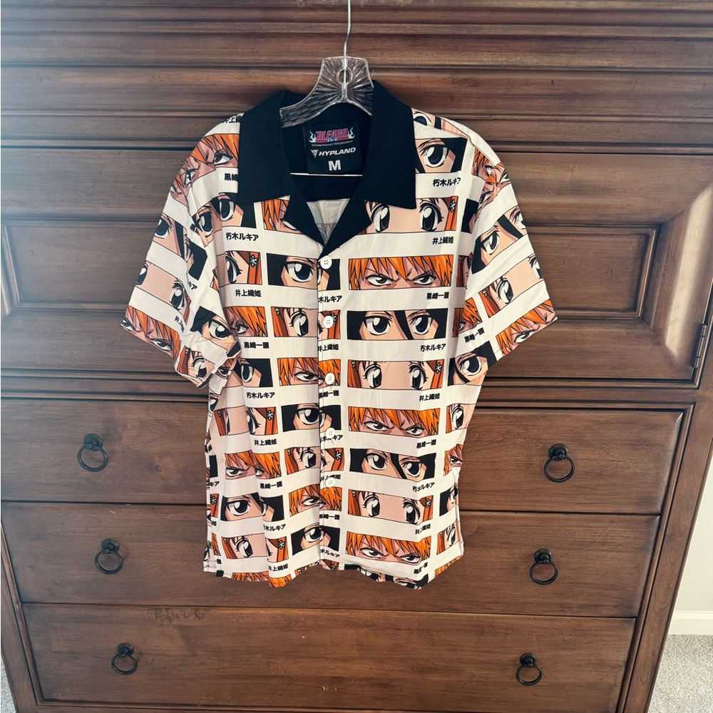 Anime Graphic Men's Shirt - Black and Orange